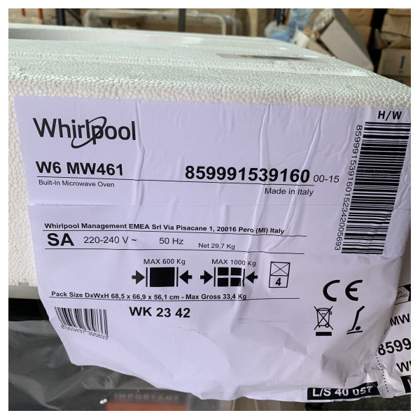 Whirlpool W6 MW461 40L Combi gebaut -Inmikrowelle 900W