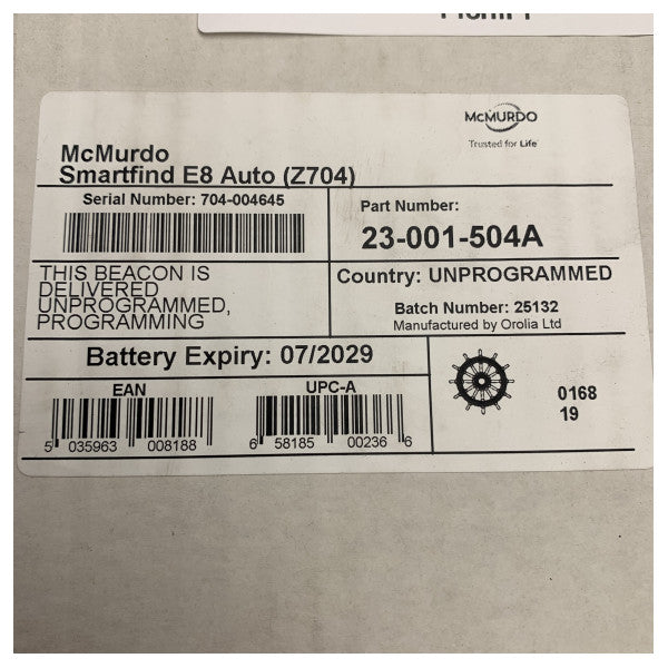 McMurdo SmartFind E8 Auto EPIRB �信頼性の高い海上緊急探知ビーコン - 23-001-504A