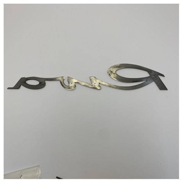 Originalt Riva bådemblem badge i rustfrit stål, poleret, 446 x 80 mm - 208482 