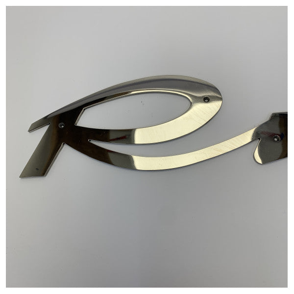 Originalt Riva bådemblem badge i rustfrit stål, poleret, 446 x 80 mm - 208482 