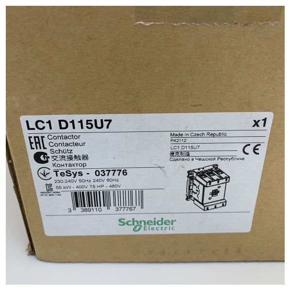 Schneider Electric TeSys LC1D115U7 Contactor 3-Pole 115A 240V AC 55 kW