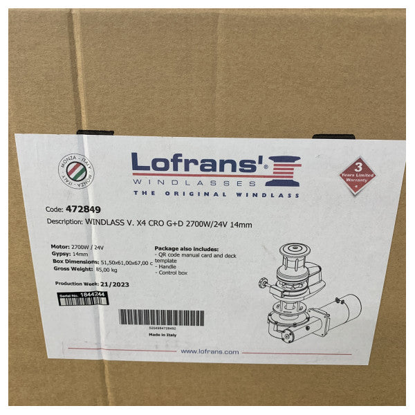 Lofrans Project X4 Ankerwinde 2700W 24V RH 14 mm mit Spillkopf 