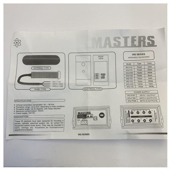 Masters IRS-BS Waterproof Infrared IR Receiver - 30-58 Khz IRS Series