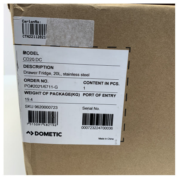 Dometic CD20 20L kylskåp med kompressorlåda i rostfritt stål 12/24V