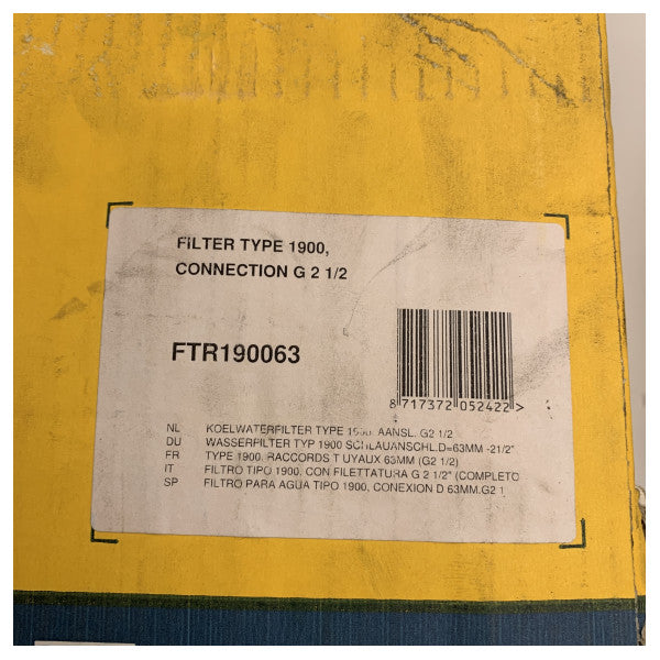 فلتر مياه مبرد بحري فيتوس روبيست نوع 1900 مع إدراج من الفولاذ المقاوم للصدأ اتصال G2 1/2 