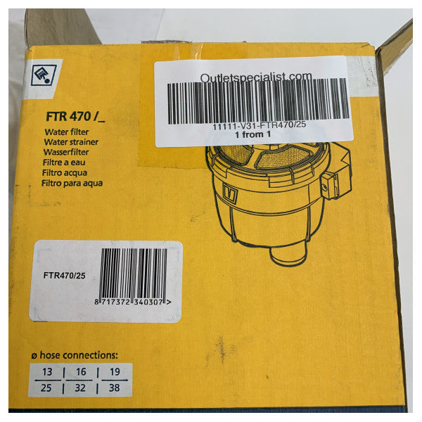 فلتر مياه البحر البحري Vetus FTR470/25 بقطر 25.4 مم - مصفاة مياه البحر 