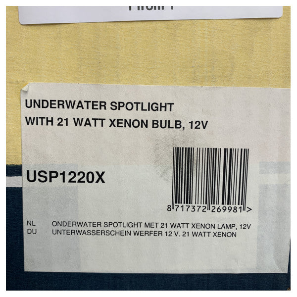 Vetus Underwater Xenon Spotlight 21W 12V - Stainless Steel Marine Boat Light - USP1220X 