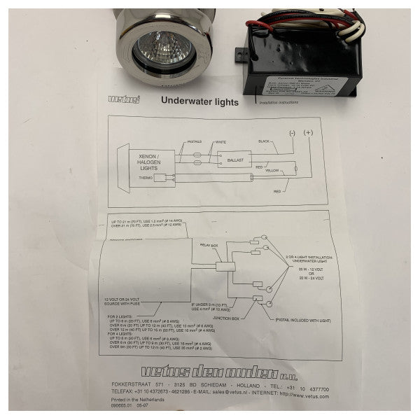 Vetus Underwater Xenon Spotlight 21W 12V - Stainless Steel Marine Boat Light - USP1220X 