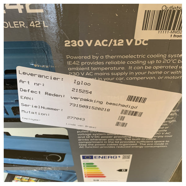 イグルー サーモエレクトリック クーラー 42L - ポータブル電気クーラーボックス - 230V/12V - 9620013371 