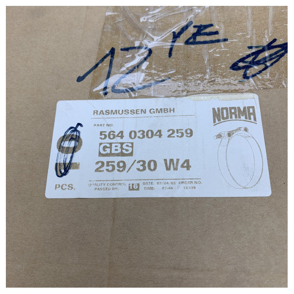 Norma Stainless Steel Marine Hose Clamp 259mm x 30mm - 564 0304 259 