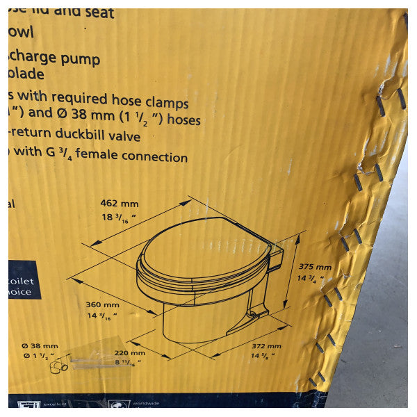 Toilettes marines électriques Vetus TMW24Q 24V avec broyeur 