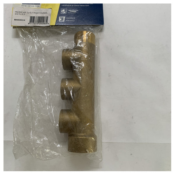 Vetus Brass Marine Manifold 1x G1 til 3x G3/4 for vann- og drivstoffsystemer - MAN3G3-4 