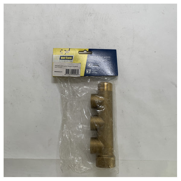 Vetus Brass Marine Manifold 1x G1 til 3x G3/4 for vann- og drivstoffsystemer - MAN3G3-4 