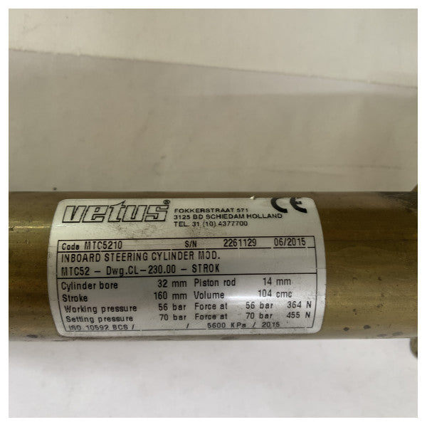 Υδραυλικός κύλινδρος τιμονιού σκάφους Vetus MTC5210 160 mm - 104 cc - 510 nm 