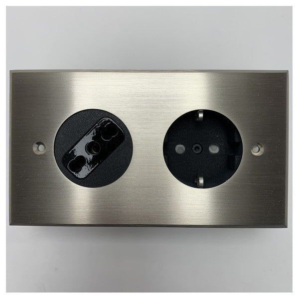Meljac Marine Stainless Steel Dual Socket Plate - Waterproof Bipolar & Schuko Outlets for Boats