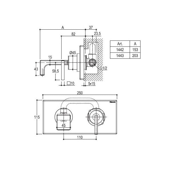 Ritmonio chrome built-in single lever waterblade tap - H0BA1442DXCRL