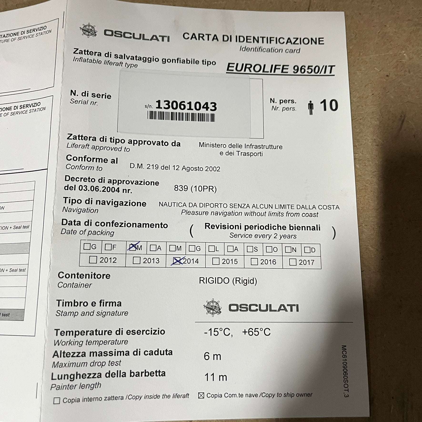 Eurolife 10 -person Safety Life raft in container - 22,709.10