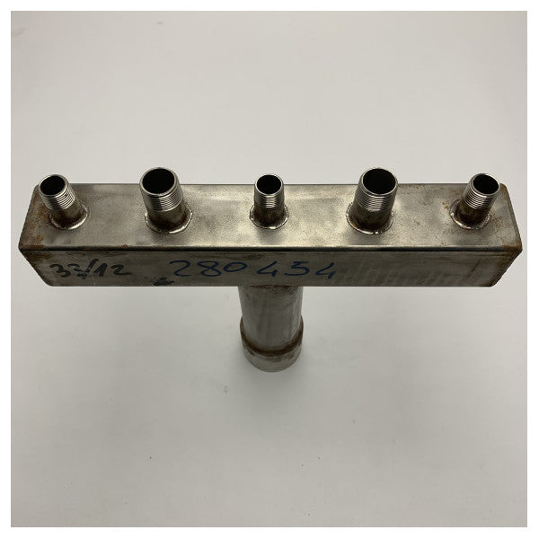 Marine Stainless Steel T-Shaped Fluid Distribution Coupling with Five Outlets - Corrosion Resistant for Marine Systems