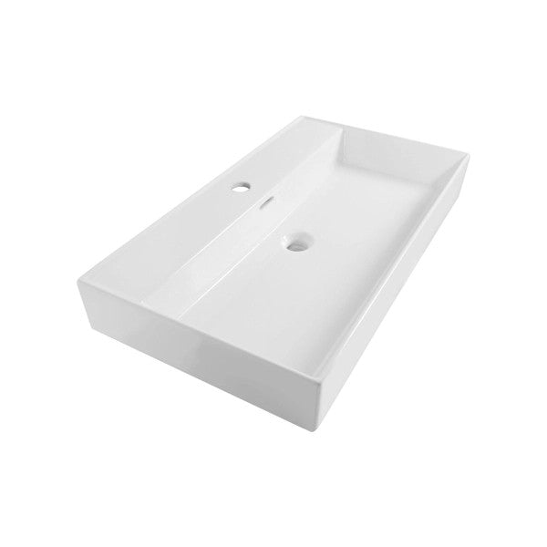 LC19 rechteckiges Waschbecken Saniclass Legend 80x47x13cm - Überlauf - 1 Waschbecken - 1 Hahnloch - Keramik - weiß