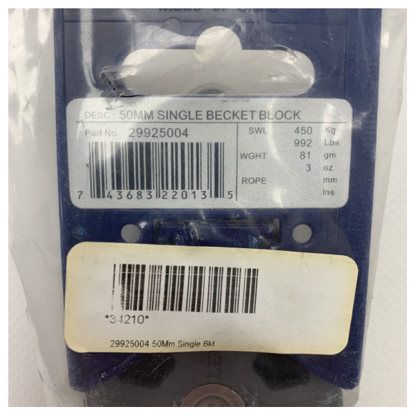 Lewmar 29925004 senkro 50 mm blok, 10 mm becket ile