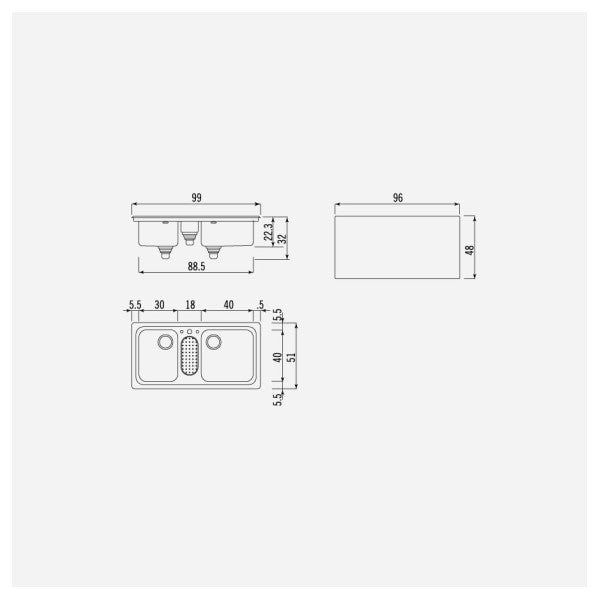 Alpex Inox 50/98 2v1b-e Double Sink 900 mm