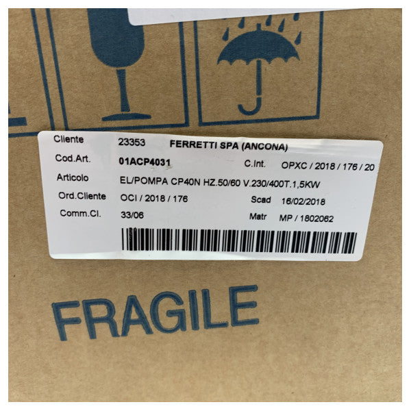 Gianneschi CP40 αυτοαντλούμενη αντλία υγρού δακτυλίου 230/400V - 01ACP4031