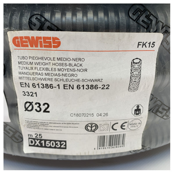 Gewiss Qualitativ hochwertiges, flexibles Marinekabelrohr - 32mm schwarz, UV- und salzwasserbeständig, 25m Rolle