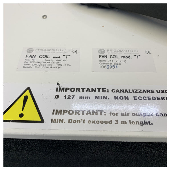 Frigomat series T 744 10.000 BTU 230V marine aircon fancoil unit