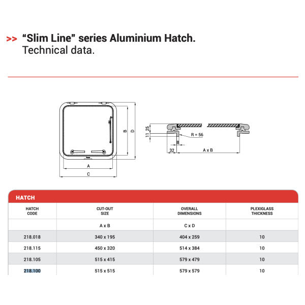 Hatche d'aluminium Nemo Slim Line 515 x 515 mm bleu - 218,100