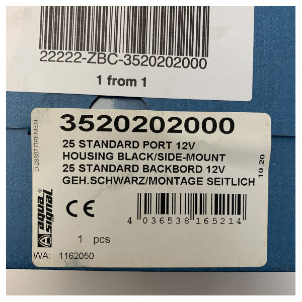 Luz de navegação de bombordo Aqua Signal série 25 VERMELHO | preto - 3520202000