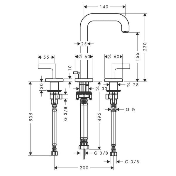 Hansgrohe Axor 3-Hol Citico Basin Mixer Chrome 170 - 39135000