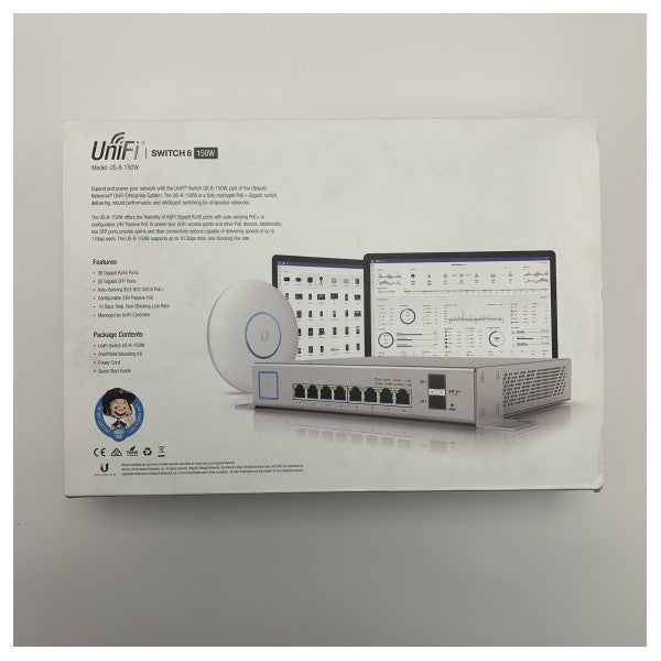 Ubiquiti UniFi US-8-150W 8-port verwalteter PoE+ Switch mit 150W.