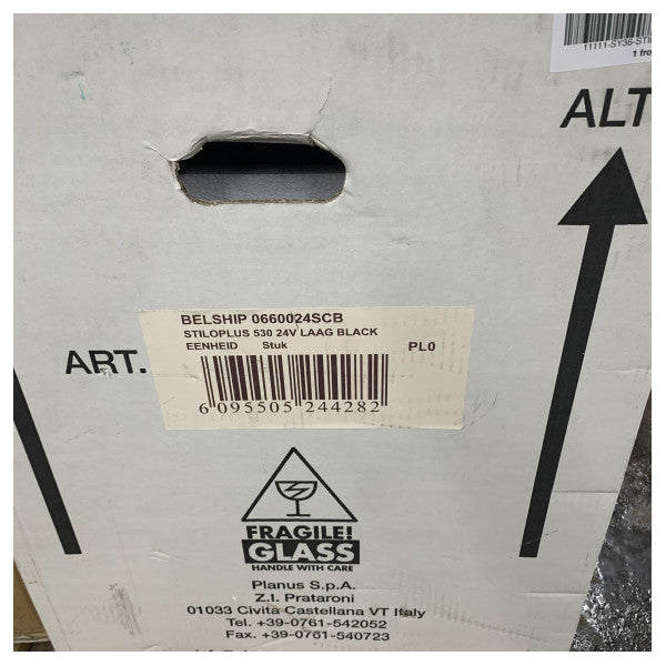 مرحاض بحري كهربائي أسود Planus Stilo Plus 530 عالي مع إغلاق ناعم 24 فولت 