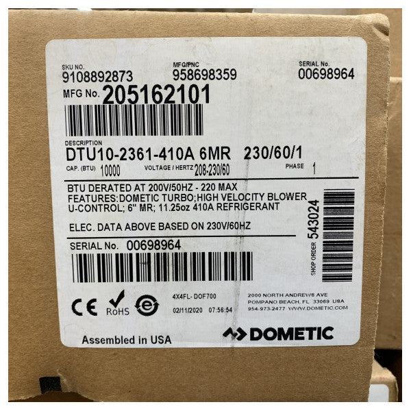 Dometic DTU10 10.000 BTU jednostka klimatyzacyjna typu Stand Alone 230V / 60 Hz 