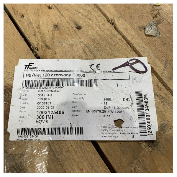 Lapp H07V-K 120mm2 Czerwony kabel instalacyjny do akumulatorów 