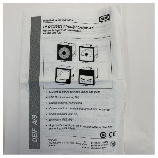 船用DEIFマリン舵角インジケーター - 45度 - DLQ144 