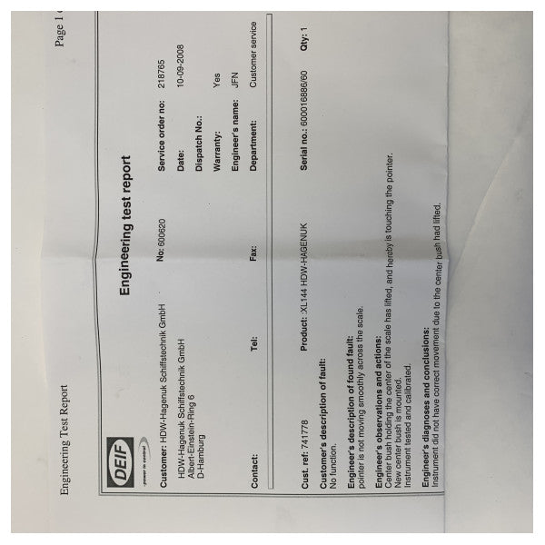 Deif XL144 Indikatur tal-Angolu tal-Kontroll 24V 45 grad 