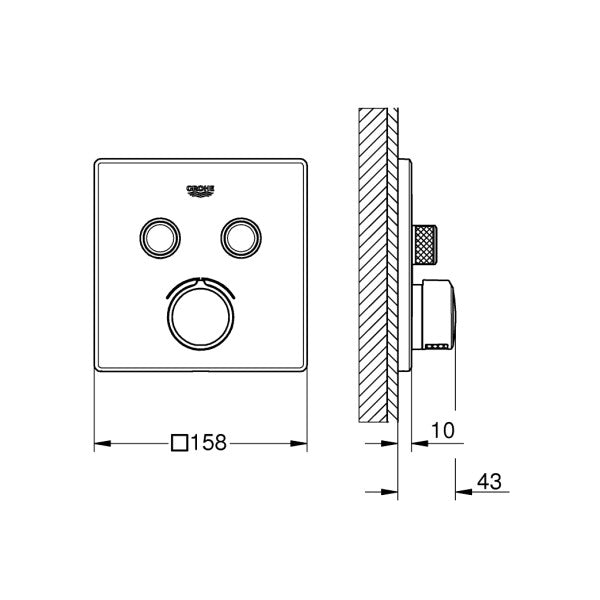 Grohe SmartControl vattenflödeskontrollpanel 29148000 � Hållbar utsida i krom och mässing för båtar och yachter