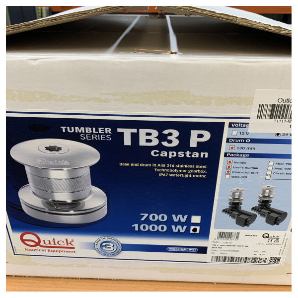Quick TB3 stainless steel electric capstan 1000W 24V - 130 mm - TB3 P 1024 