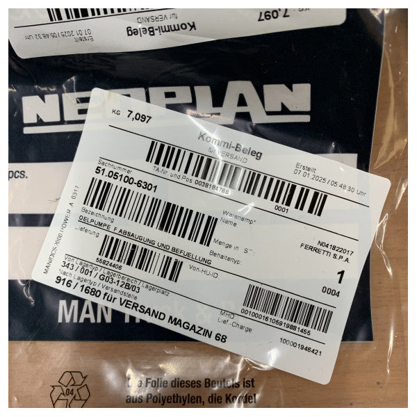 Μάρκο UP6 / 16406013 / MAN 51.05100-6301 Αλλαγή Λαδιού - Αντλία Μεταφοράς 24V 