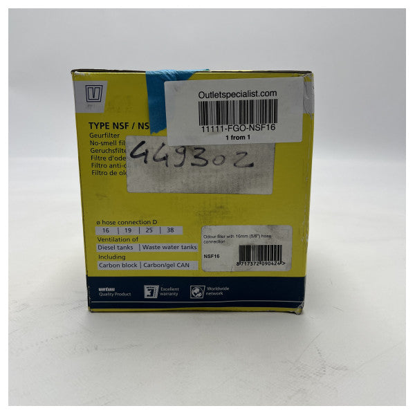 Vetus Geruchsfilter für Diesel- und Abwassertanks mit Carbon Block Technologie - NSF16