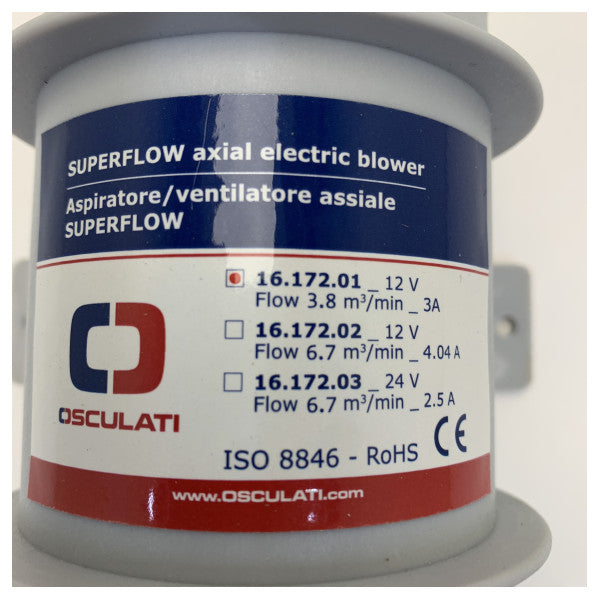 Ventilador In-Line Osculati para Circulação na Sala de Máquinas D79 mm - 3.8M3 12V - 1617201 