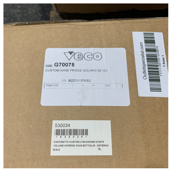 Veco Edelstahl Einbau-Weinkeller für 9 Flaschen 40L - 416 x 420 x 558 mm - G70075 12V 