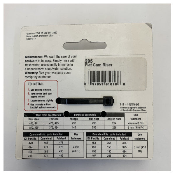Harken 295 Cam Cleat Standard Flach Erhöhung 
