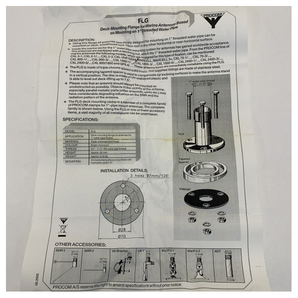 Support de montage sur le pont Procom FLG en acier inoxydable 1 pouce 