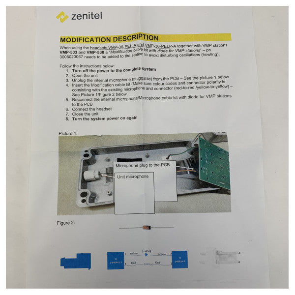 Гарнітура Zenitel з мікрофоном на штанзі, наголов'я та кабелем 10м - VMP-36-PELP-AD 