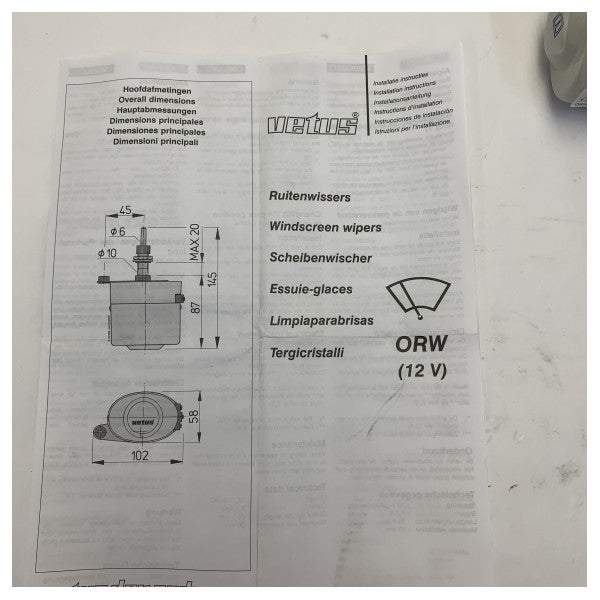 Vetus ORW12SET Scheibenwischer-Kit 12V Grau einschließlich Montagesatz 