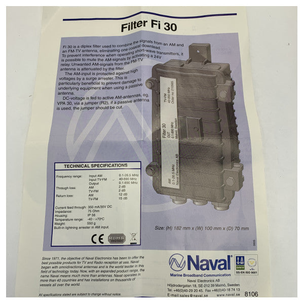 Naval 201565 Filter 30 FI30 Aktiv Antennefilter 