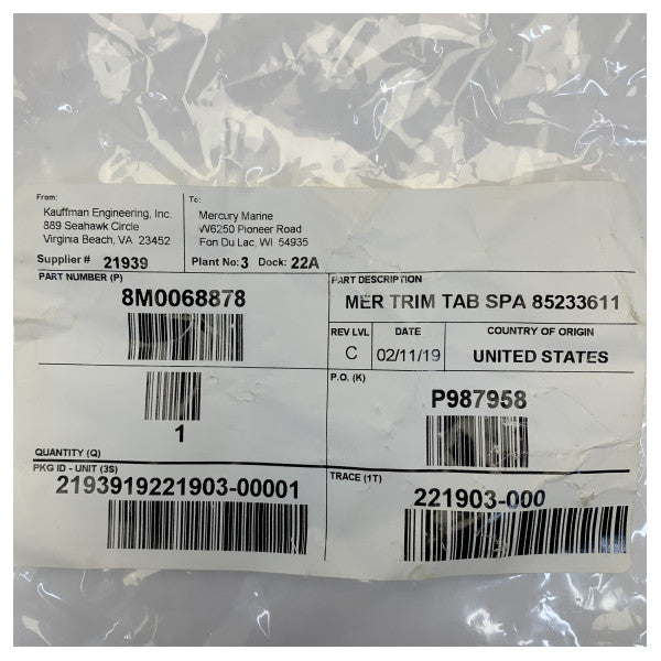 Quicksilver 77-8M0068878 Trim Tab Controller Panel with Switches 