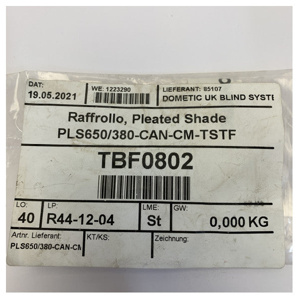 Dometic セーリングボート用プリーツカーテン PLS650/380-CAN-CM-TSTF 